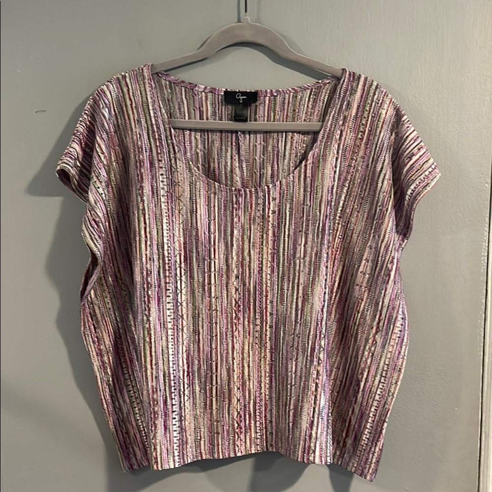 Aqua‎ Pink and Brown Ribbed Crop Blouse Size S